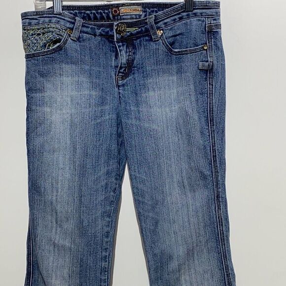 JouJou Women's Blue Medium Wash Flared Denim Jeans Size 11 - Picture 4 of 10